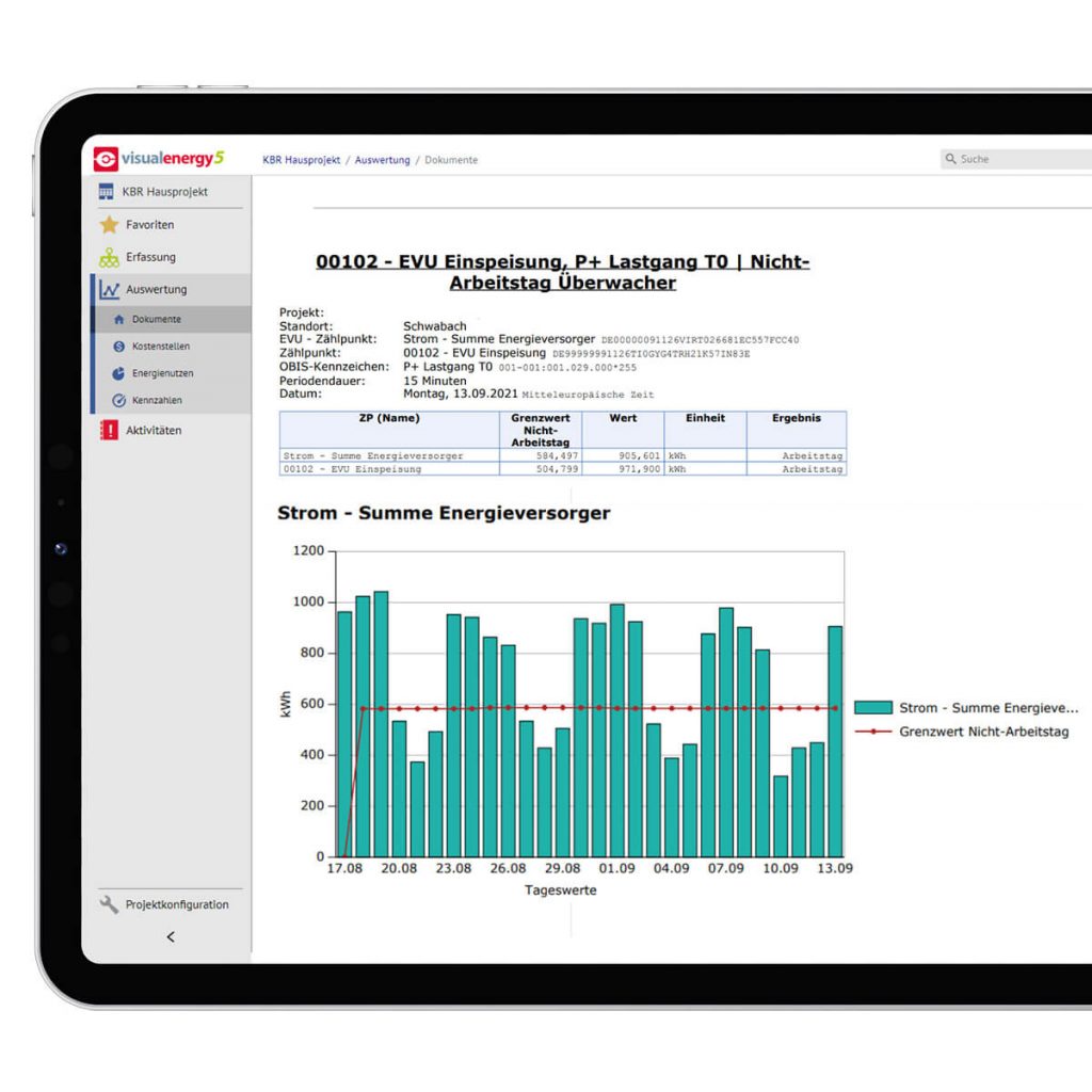 Ein iPad mit einem Energiemanagementdiagramm, das hilft, Kosten zu sparen.